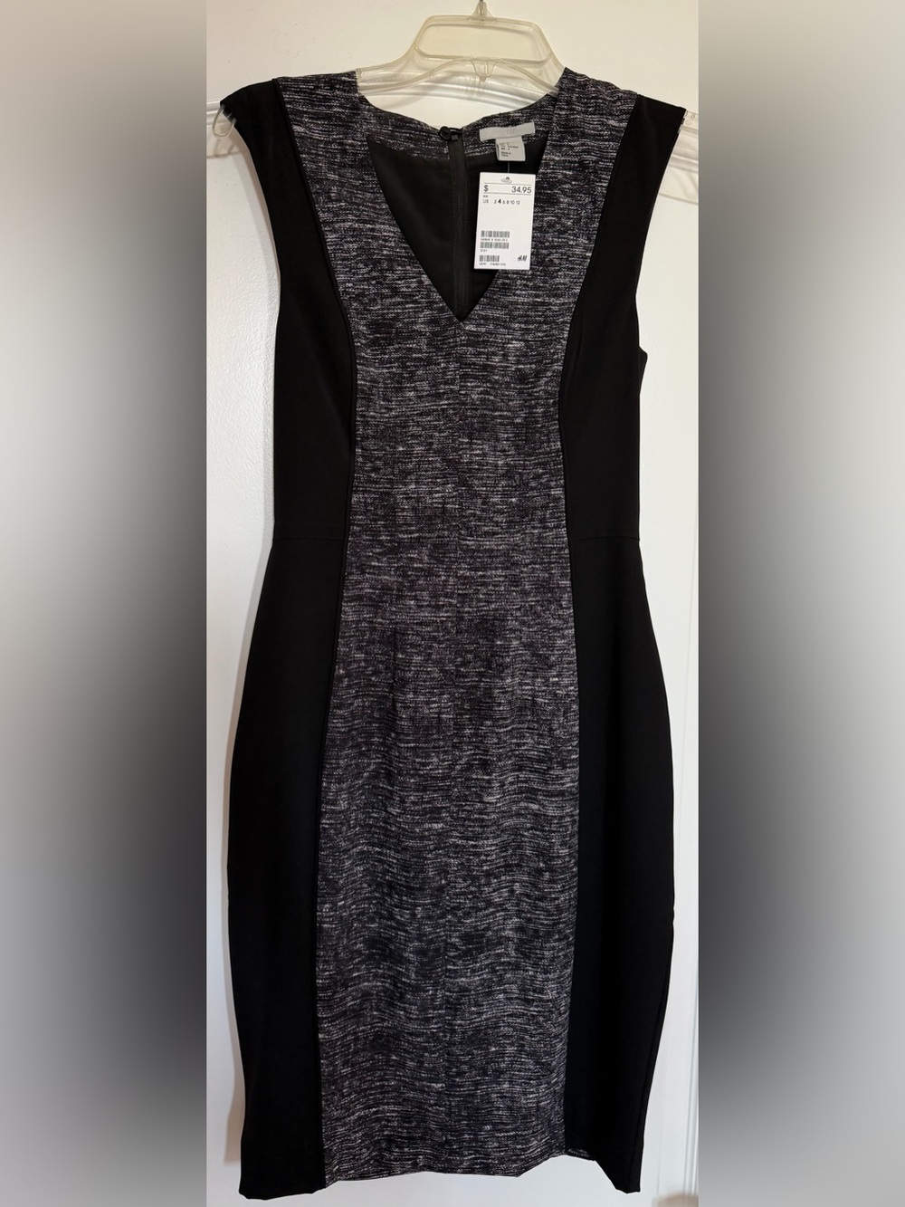 H&M Black and Heather Gray V-Neck Panel Midi Dress